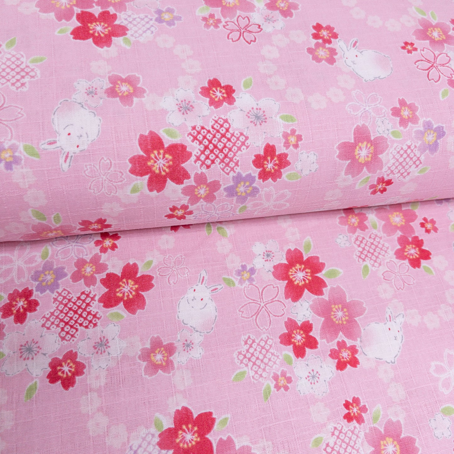 Japan | Sakura bunny 櫻花白兔竹節棉 | cotton printed dobby 竹節棉