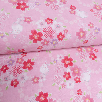 Japan | Sakura bunny 櫻花白兔竹節棉 | cotton printed dobby 竹節棉