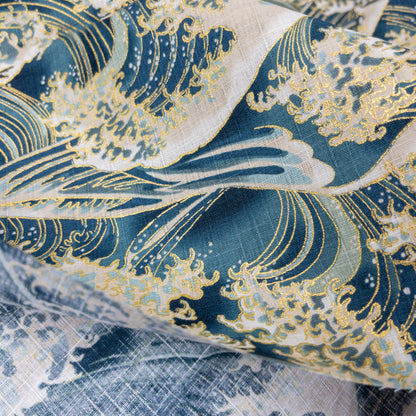 Japan | gilded the great wave off kanagawa 燙金神奈川沖浪裏 | cotton shantung 竹節棉