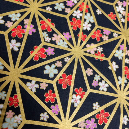 Japan | japanese hot stamping flower pattern 燙金粗線麻之葉櫻花 | cotton printed poplin 竹節純棉
