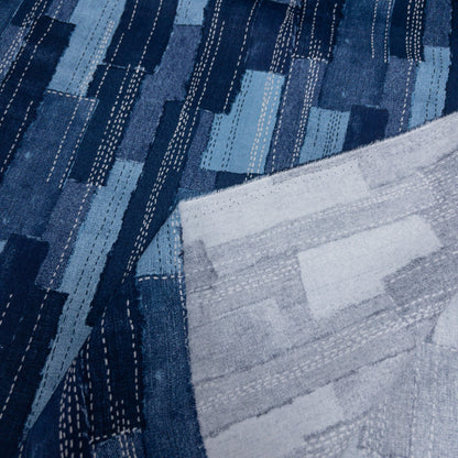 Japan | denim sashiko look 牛仔刺子繡拼布條風格 | cotton printed twill 純棉