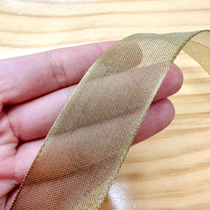 ribbon 絲帶 | gold silver wired mesh ribbon 金銀色網絲帶 25mm (可固定形狀)