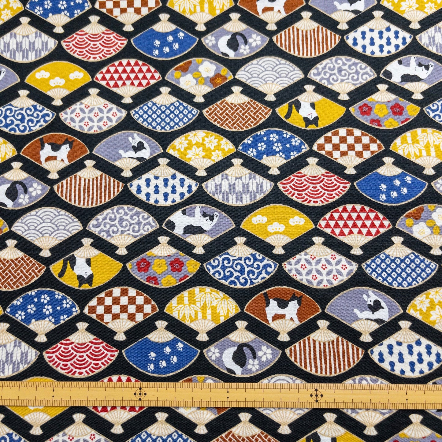 Japan | japanese folding fan & cats 和風和扇貓貓 | cotton printed sheeting 純棉