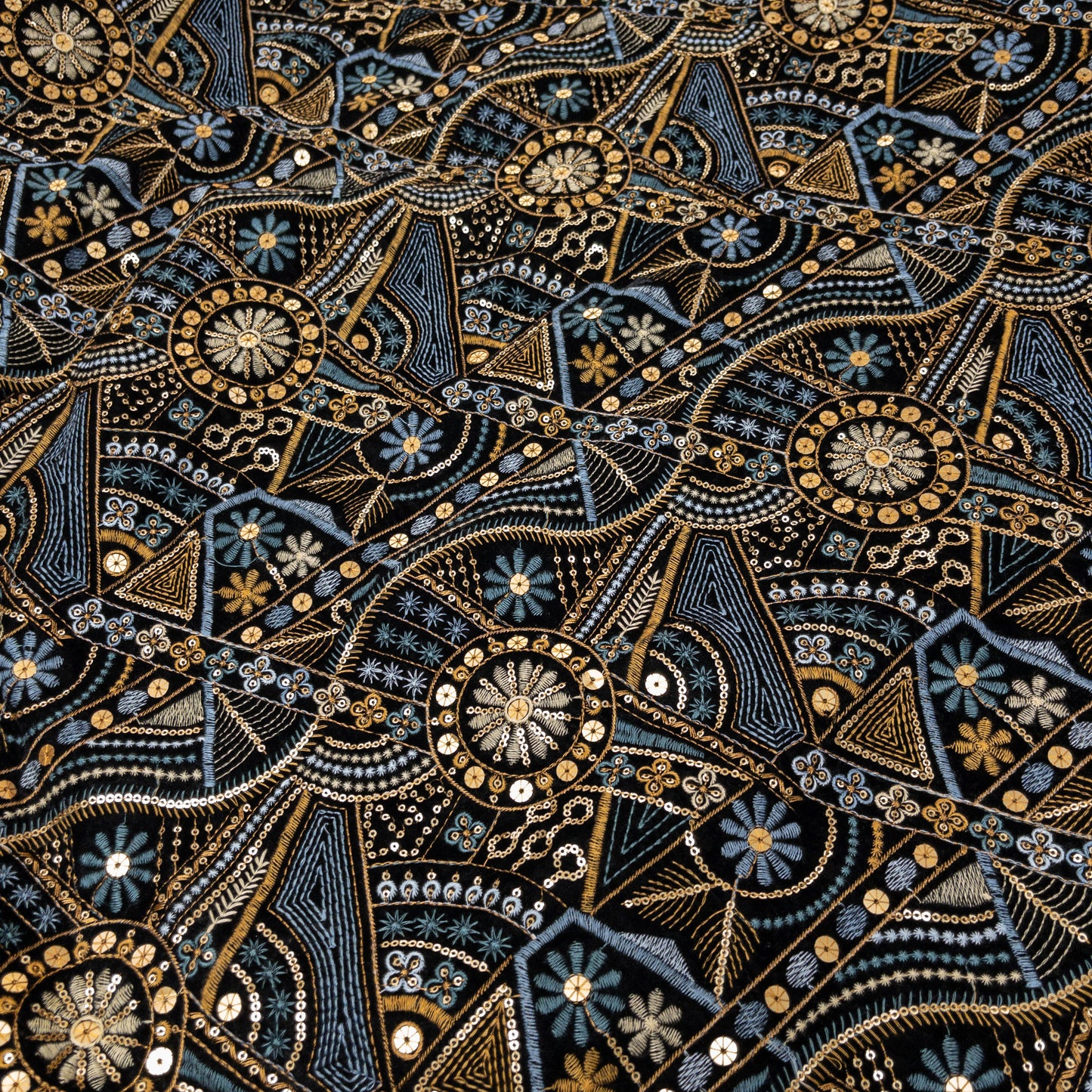 India | celestial sequin embroidered fabric 星象珠片短毛絨刺繡布