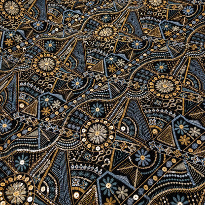 India | celestial sequin embroidered fabric 星象珠片短毛絨刺繡布