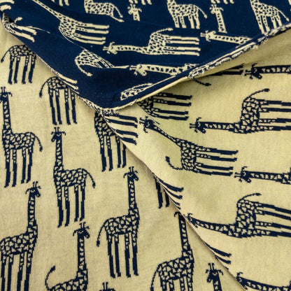 maffon | giraffe navy yellow 長頸鹿 深藍+黃色 | cotton jacquard knit 雙面純棉提花針織 - 160cm
