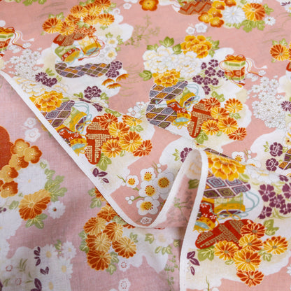 Japan | gilded japanese kaioke 燙金百花海貝桶 | cotton printed shirting 純棉