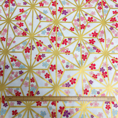 Japan | japanese hot stamping flower pattern 燙金粗線麻之葉櫻花 | cotton printed poplin 竹節純棉