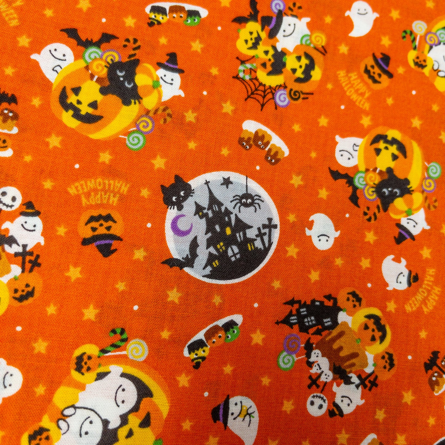 Japan | halloween pattern and cats 萬聖節水晶球南瓜車 | cotton printed shirting 純棉