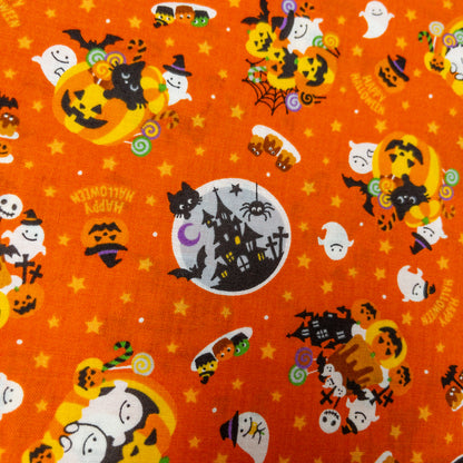 Japan | halloween pattern and cats 萬聖節水晶球南瓜車 | cotton printed shirting 純棉