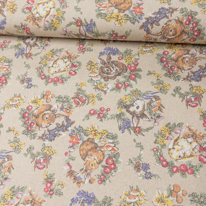 Japan | bunny will flowers 兔子花環 | cotton linen printedcanvas 棉麻