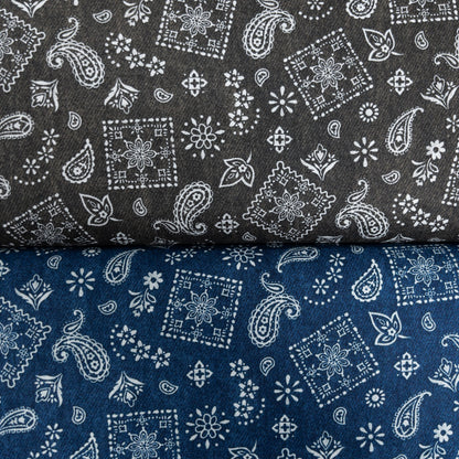 Japan | Denim Layers 復古牛仔色刺繡腰果花圖案 | cotton printed oxford 純棉