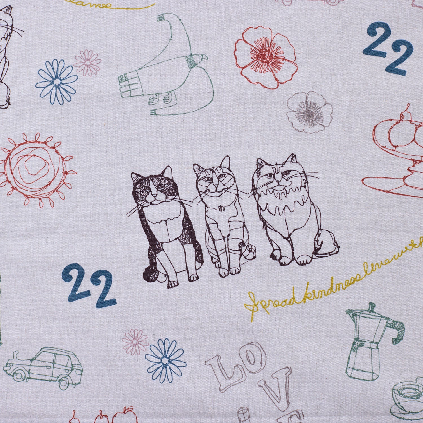 ＋HAyU fabric | cat trio 貓貓三重奏 | cotton linen printed canvas 棉麻