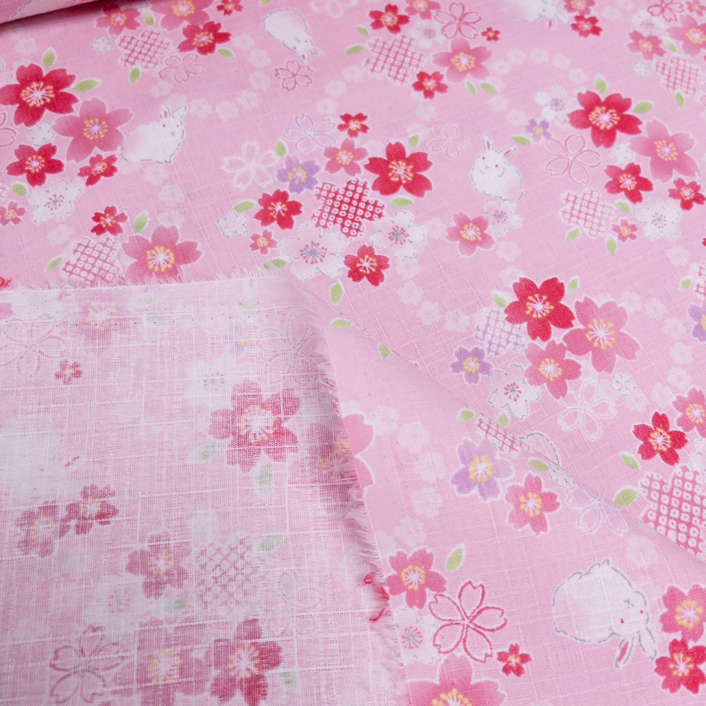 Japan | Sakura bunny 櫻花白兔竹節棉 | cotton printed dobby 竹節棉