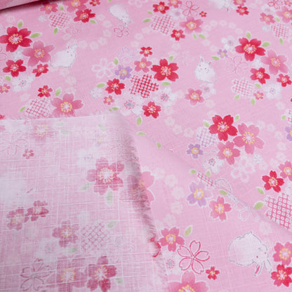Japan | Sakura bunny 櫻花白兔竹節棉 | cotton printed dobby 竹節棉