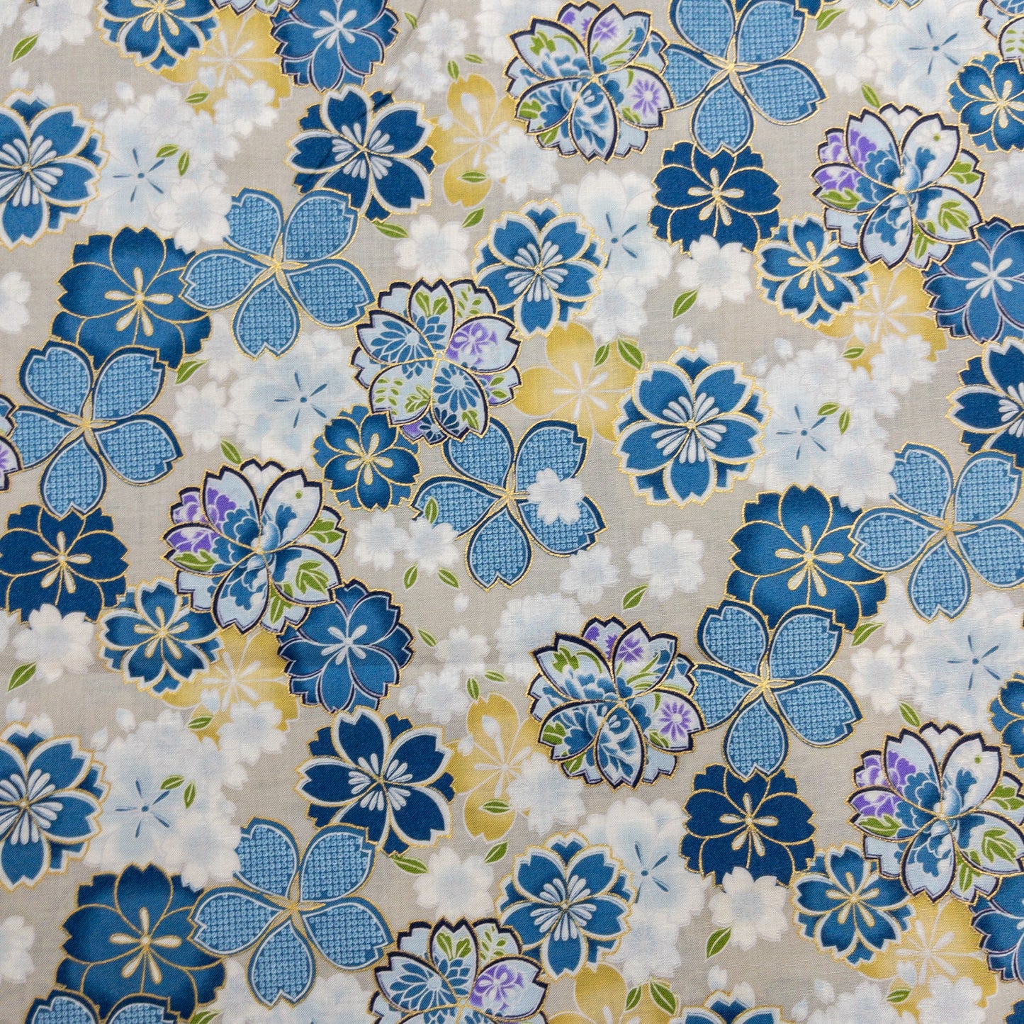 Japan | bronzing Japanese sakura 燙金和風藍櫻花 | cotton printed sheeting 純棉