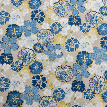 Japan | bronzing Japanese sakura 燙金和風藍櫻花 | cotton printed sheeting 純棉