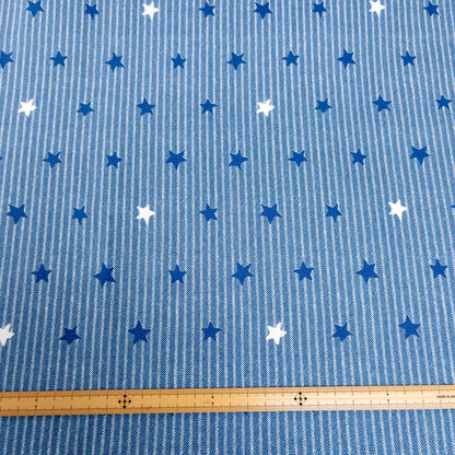 Japan | striped denim color stars 牛仔色間條小星星 | cotton printed oxford 純棉