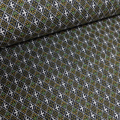 Japan | Bird checkerboard 格紋千鳥 | cotton printed linen canvas 棉麻