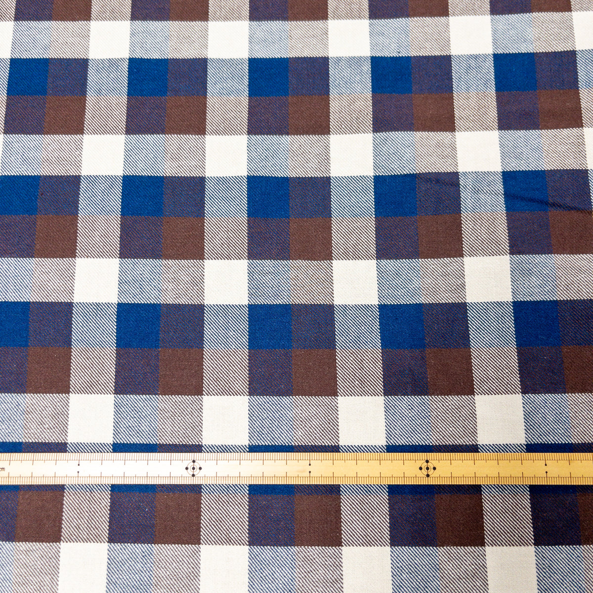 Japan | 啡藍格仔格紋 blue x brown checkered  | cotton yarn-dyed brushed 純棉先染起毛