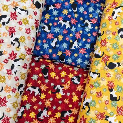 Japan | japanese maple leaf & cats 和風楓葉貓貓 | cotton printed sheeting 純棉