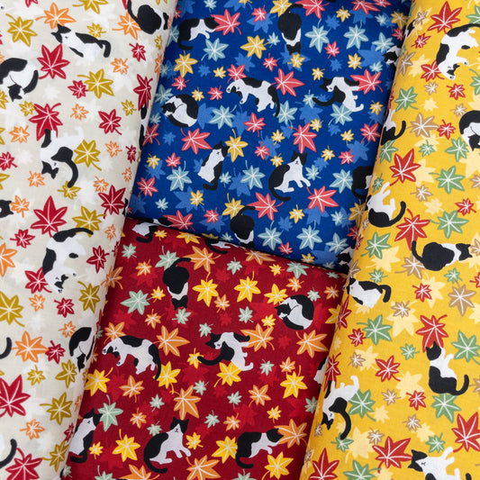 Japan | japanese maple leaf & cats 和風楓葉貓貓 | cotton printed sheeting 純棉