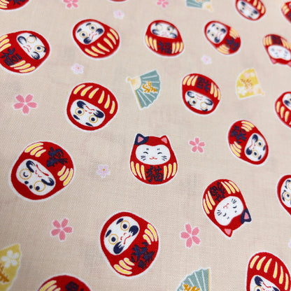 Japan | Japanese daruma cat 燙金和風達摩貓貓 | cotton printed sheeting 純棉