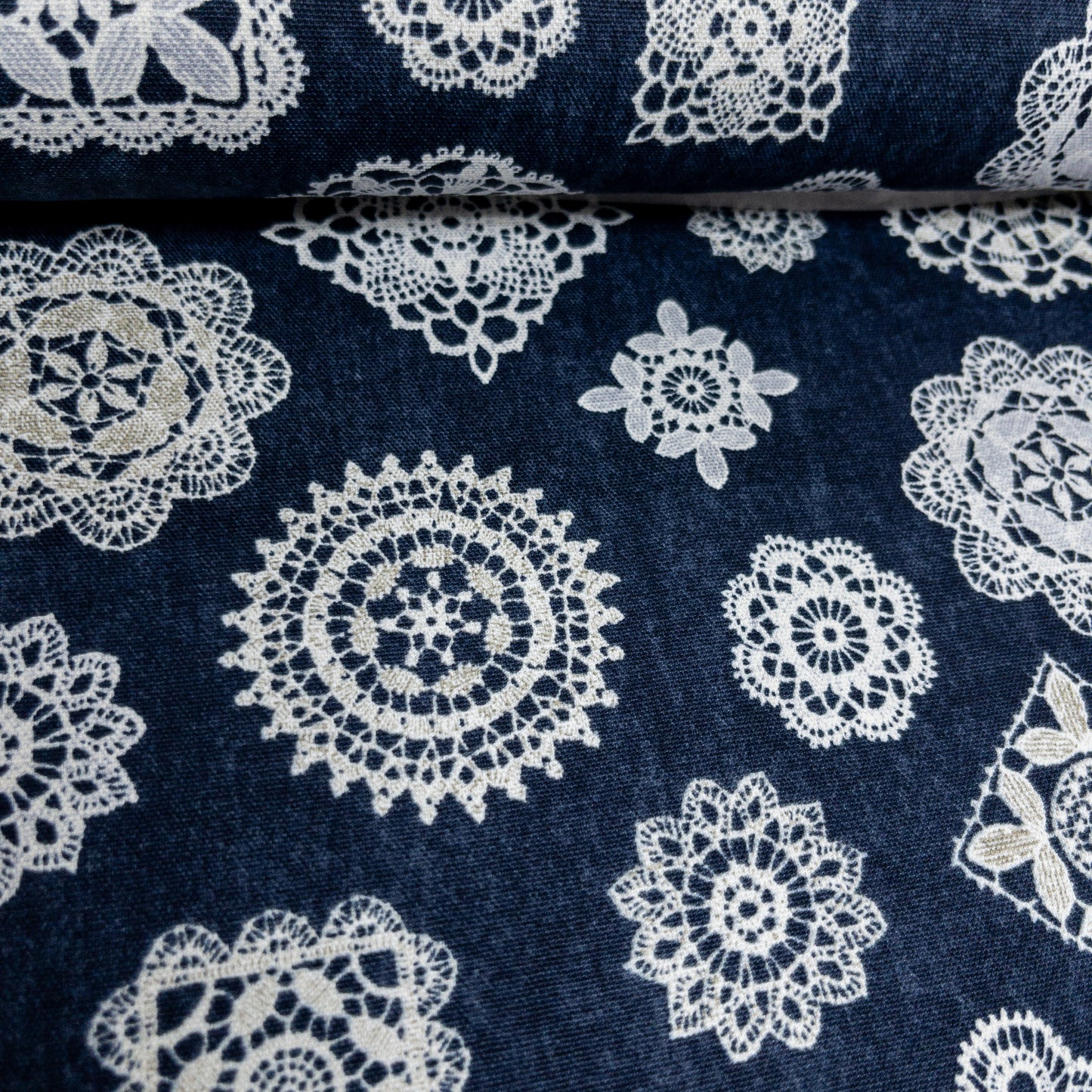Japan | Denim Lace 復古牛仔色蕾絲圖案 | cotton printed oxford 純棉