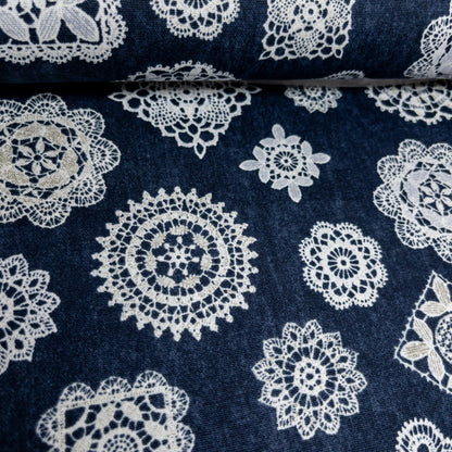 Japan | Denim Lace 復古牛仔色蕾絲圖案 | cotton printed oxford 純棉