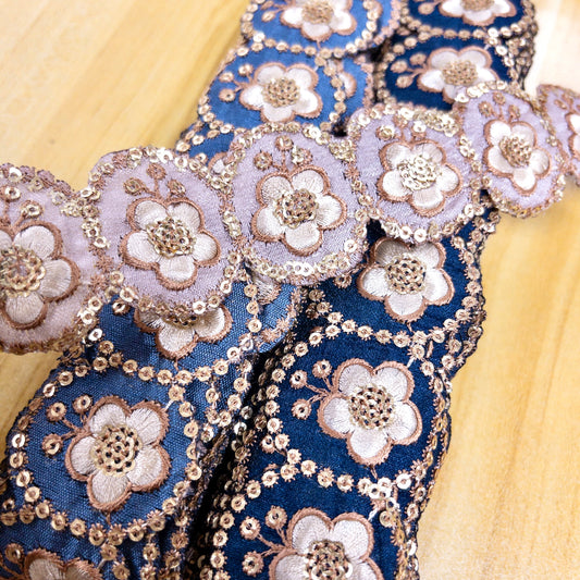 embroidery webbing 刺繡帶 | round border flowers 圓邊框花朵 4cm