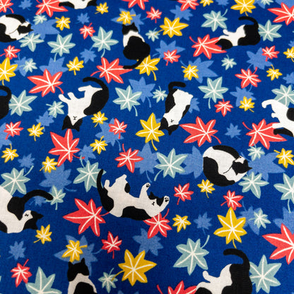 Japan | japanese maple leaf & cats 和風楓葉貓貓 | cotton printed sheeting 純棉