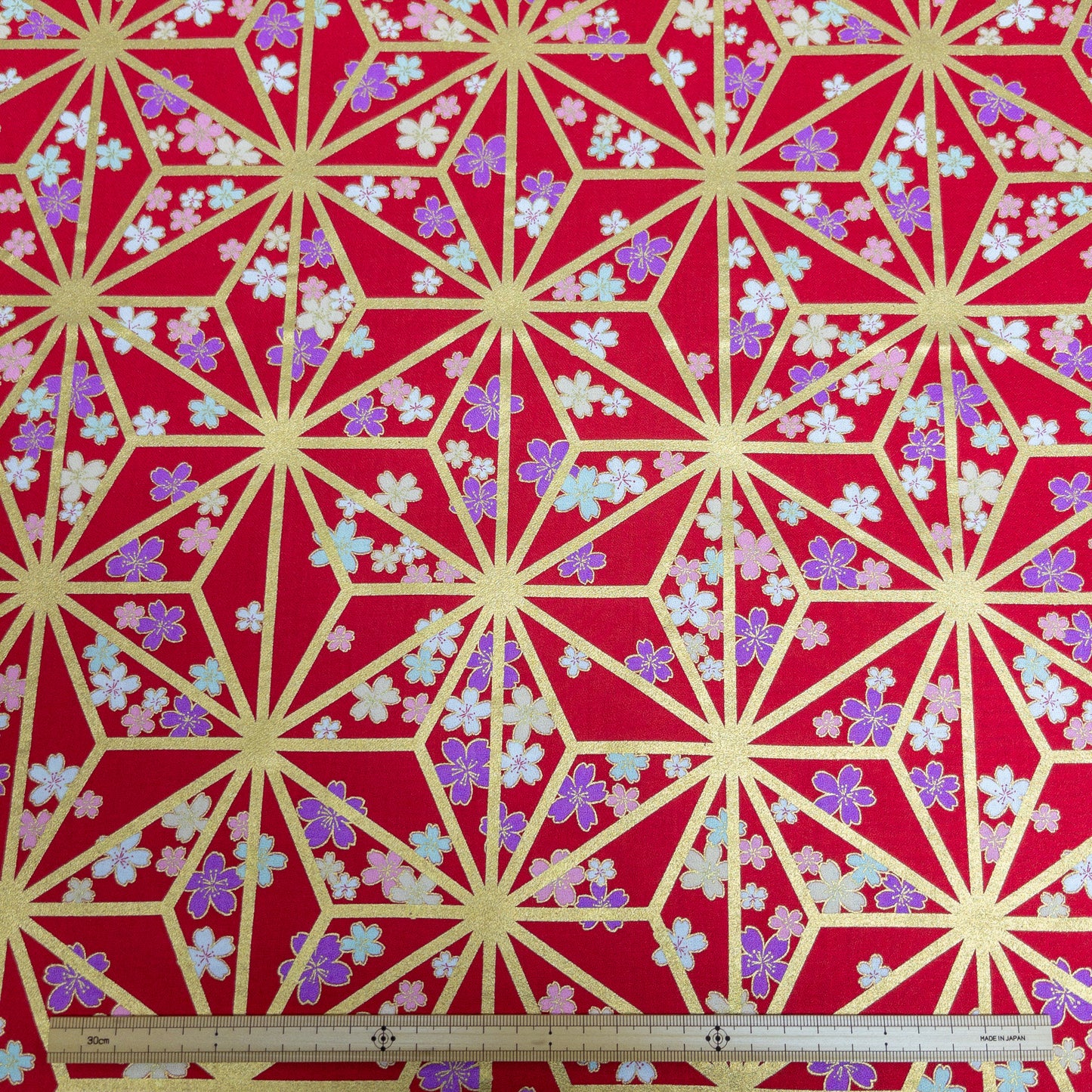 Japan | japanese hot stamping flower pattern 燙金粗線麻之葉櫻花 | cotton printed poplin 竹節純棉