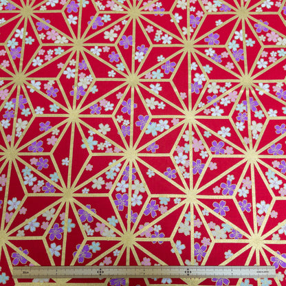 Japan | japanese hot stamping flower pattern 燙金粗線麻之葉櫻花 | cotton printed poplin 竹節純棉