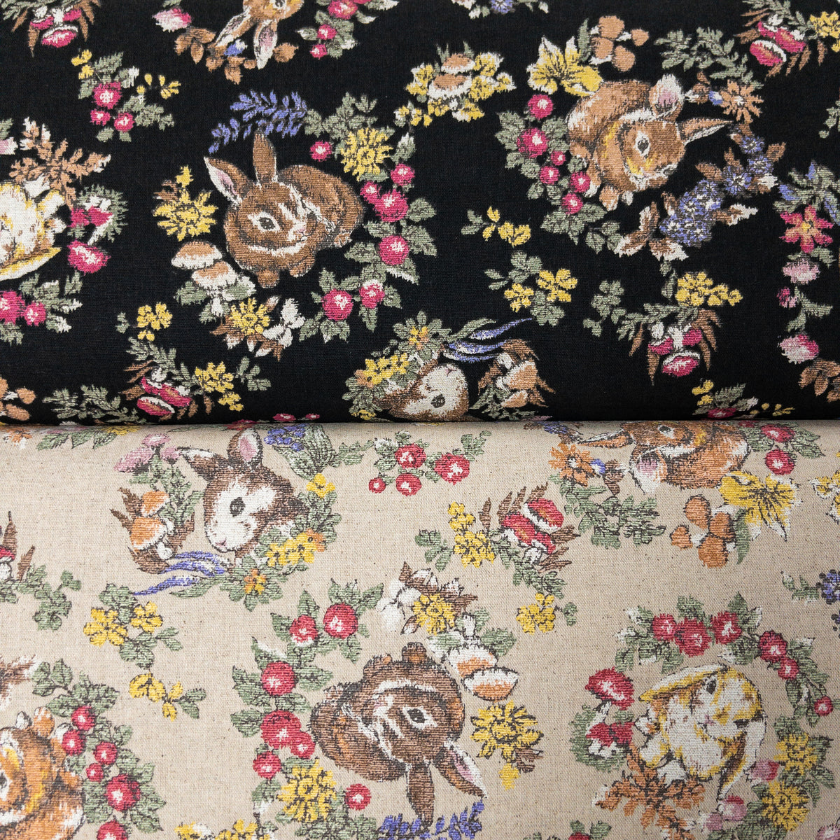 Japan | bunny will flowers 兔子花環 | cotton linen printedcanvas 棉麻