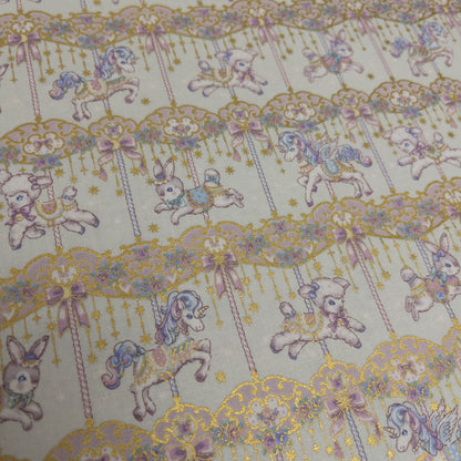 Japan | Foil-stamped merry-go-round 燙金旋轉木馬 | cotton printed sheeting 純棉