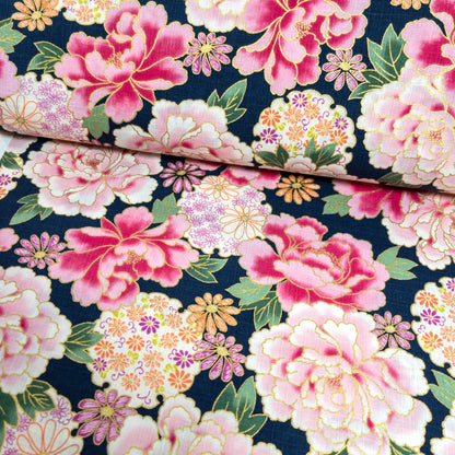 Japan | japanese bronzing flowers 和風燙金大粉花 | cotton printed poplin 竹節純棉