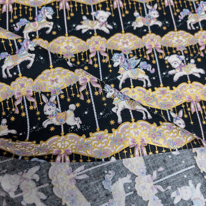 Japan | Foil-stamped merry-go-round 燙金旋轉木馬 | cotton printed sheeting 純棉