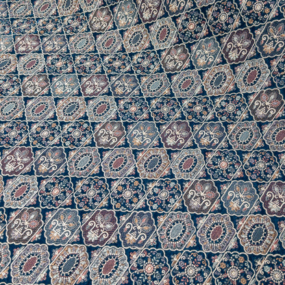 India | Peacock blue ethnic embroidery fabric 孔雀藍民族風絨毛面刺繡布