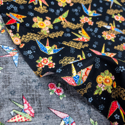 Japan | paper crane 燙金紙鶴和扇 | cotton printed sheeting 純棉