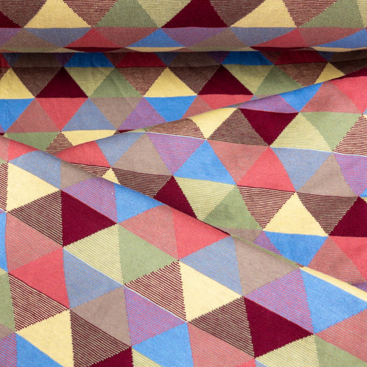 maffon | triangle patterns red blue green brown 三角拼色 紅藍綠啡 | cotton jacquard knit 雙面純棉提花針織 - 170cm