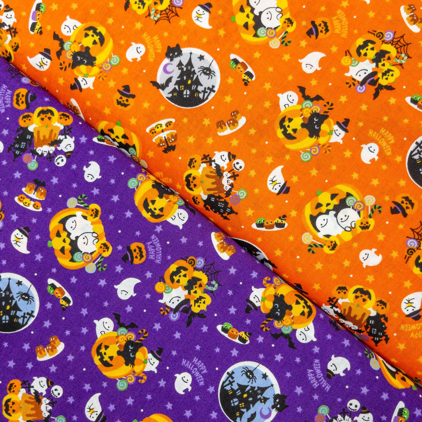 Japan | halloween pattern and cats 萬聖節水晶球南瓜車 | cotton printed shirting 純棉