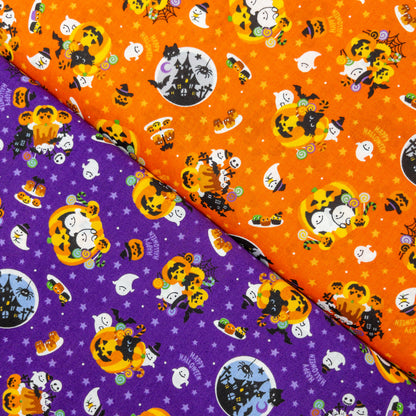 Japan | halloween pattern and cats 萬聖節水晶球南瓜車 | cotton printed shirting 純棉