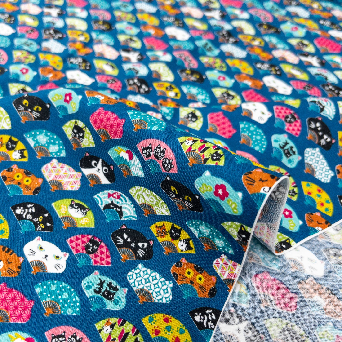 Japan | cat fan 貓の扇 | cotton printed sheeting