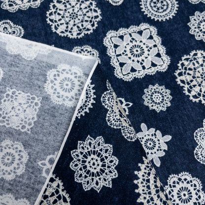Japan | Denim Lace 復古牛仔色蕾絲圖案 | cotton printed oxford 純棉