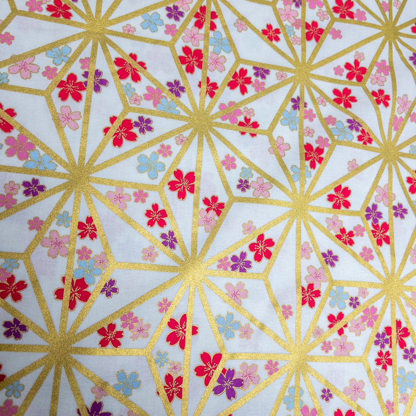 Japan | japanese hot stamping flower pattern 燙金粗線麻之葉櫻花 | cotton printed poplin 竹節純棉