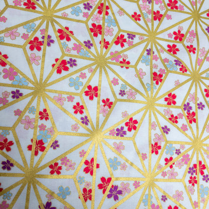 Japan | japanese hot stamping flower pattern 燙金粗線麻之葉櫻花 | cotton printed poplin 竹節純棉