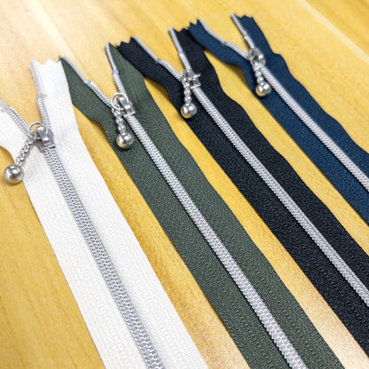 YKK Metallion Silver Coil Nylon close end zipper 20cm 4 colors YKK 銀色尼龍密尾拉鍊 20cm 4色 - metal ball zipper head 金屬珠鏈頭