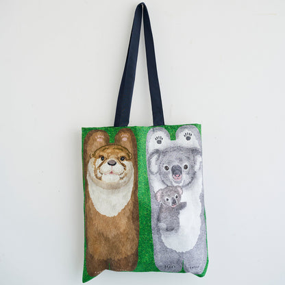 kokka home deco mini - 動物躺在草地上 | cotton printed sheeting 純棉