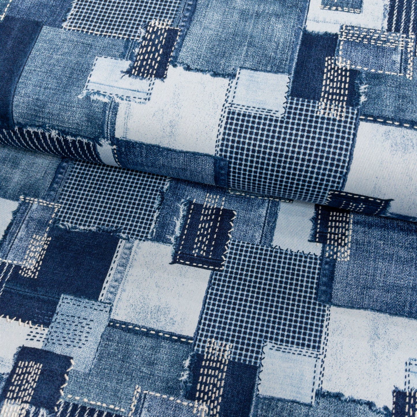 Japan | denim sashiko look 牛仔刺子繡拼布格風格 | cotton printed twill 純棉