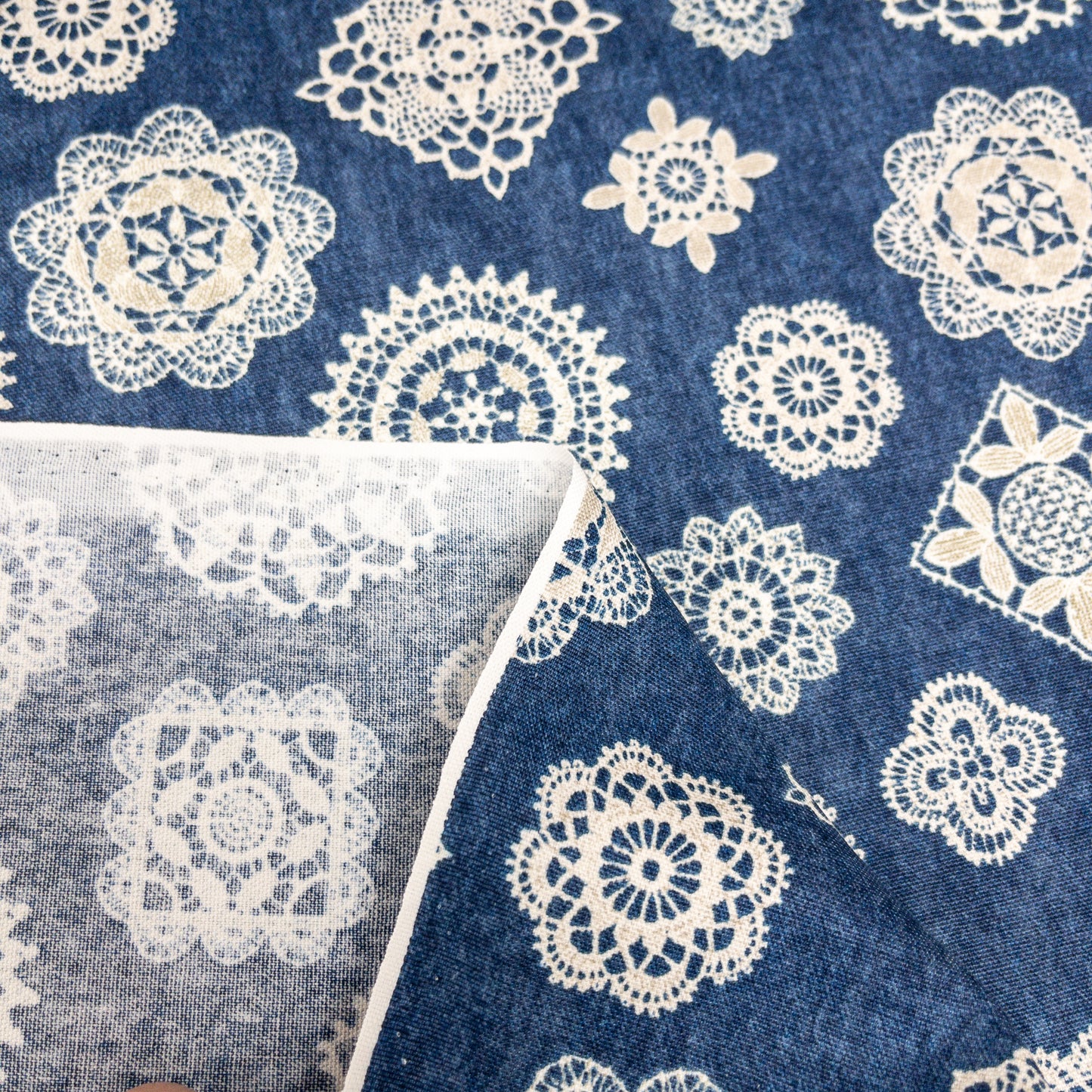 Japan | Denim Lace 復古牛仔色蕾絲圖案 | cotton printed oxford 純棉